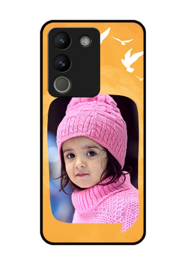 Vivo Y200 5G Custom Glass Phone Case - Water Color Design With Bird Icons