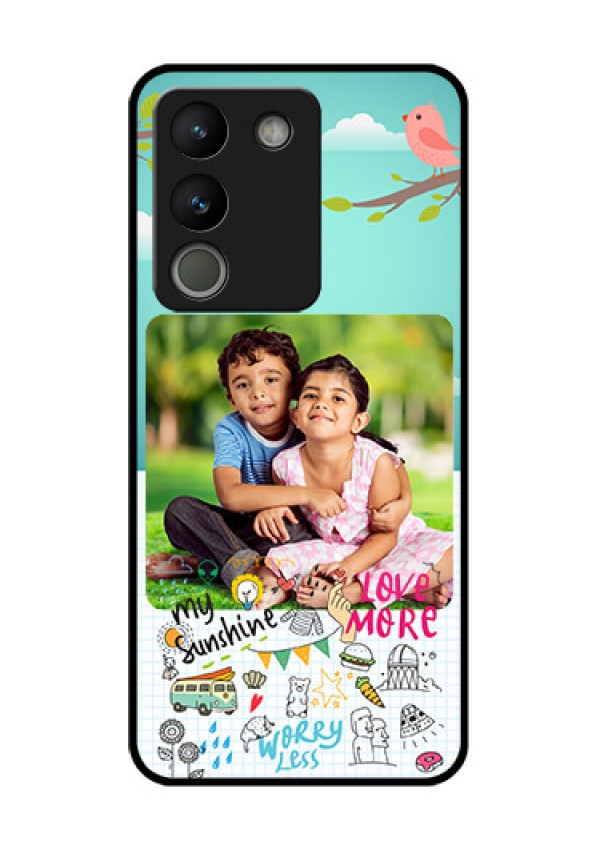 Vivo Y200 5G Custom Glass Phone Case - Doodle Love Design