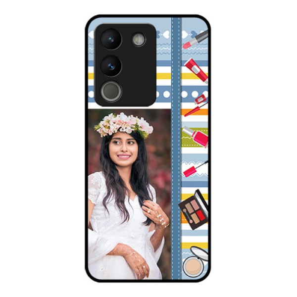 Vivo Y200 5G Custom Glass Phone Case - Makeup Icons Design