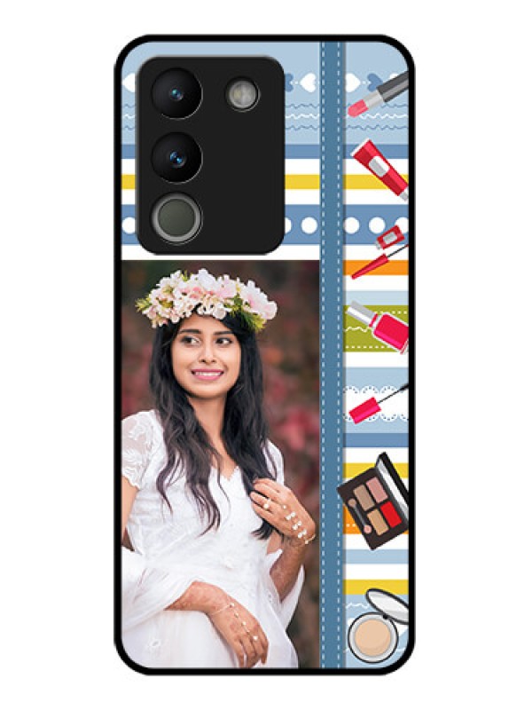 Custom Vivo Y200 5G Custom Glass Phone Case - Makeup Icons Design