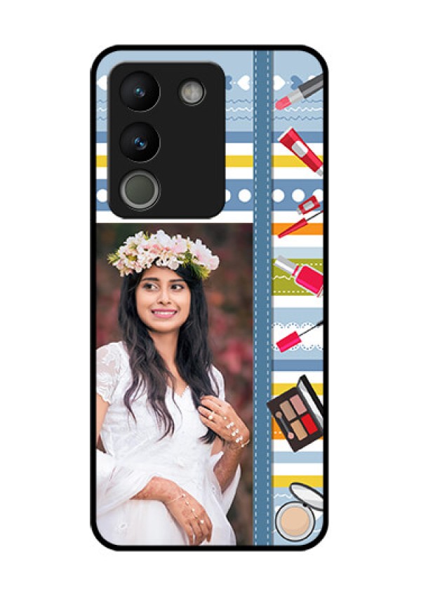 Vivo Y200 5G Custom Glass Phone Case - Makeup Icons Design