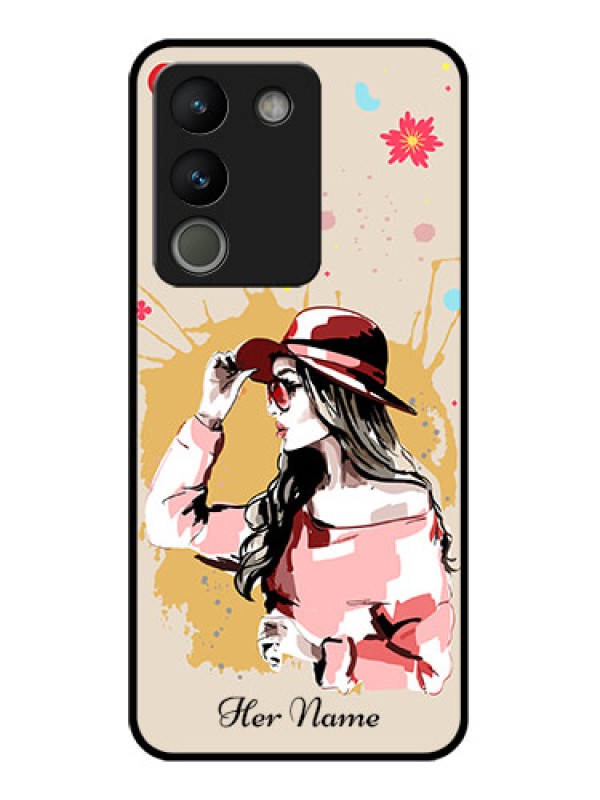 Custom Vivo Y200 5G Custom Glass Phone Case - Women With Pink Hat Design