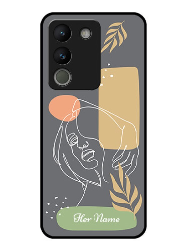 Custom Vivo Y200 5G Custom Glass Phone Case - Gazing Woman Line Art Design