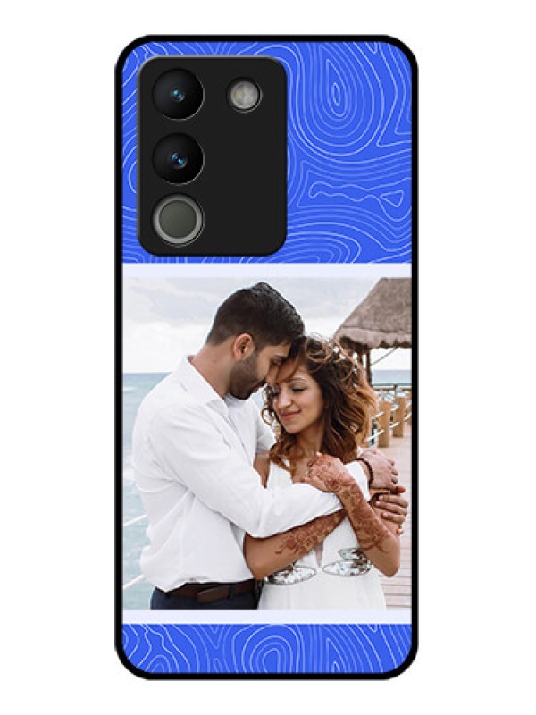 Custom Vivo Y200 5G Custom Glass Phone Case - Curved Line Art With Blue And White Design