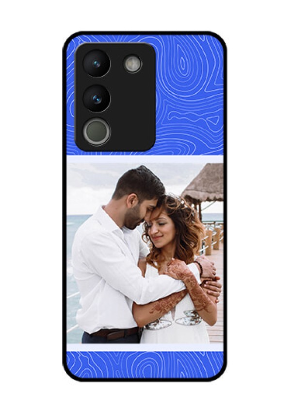 Vivo Y200 5G Custom Glass Phone Case - Curved Line Art With Blue And White Design