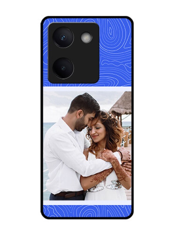 Custom Vivo Y200 Pro 5G Custom Glass Phone CaseCurved Line Art With Blue And White Design