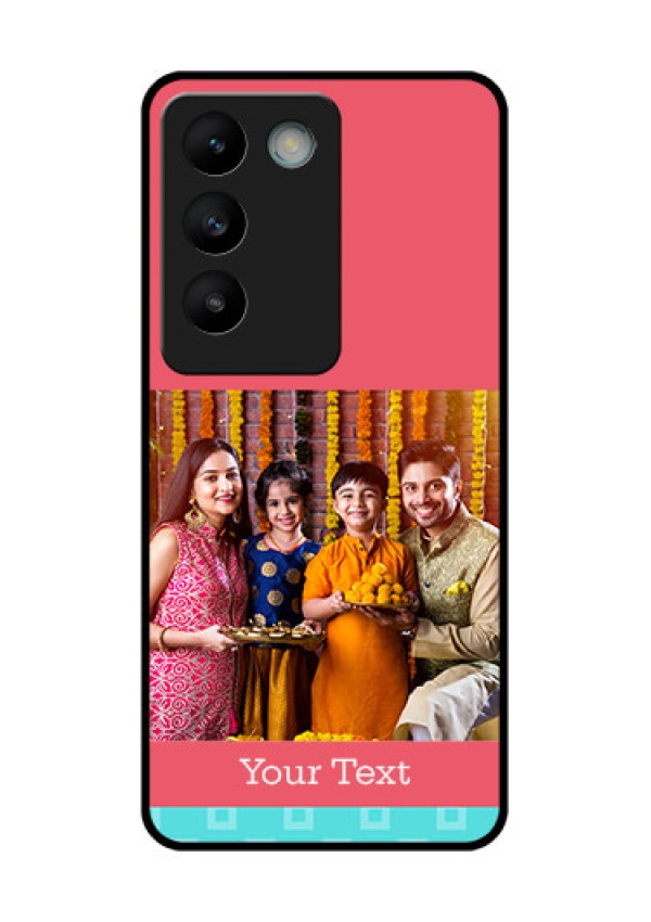 Vivo Y200E 5G Custom Glass Phone CasePeach and Blue Color Design