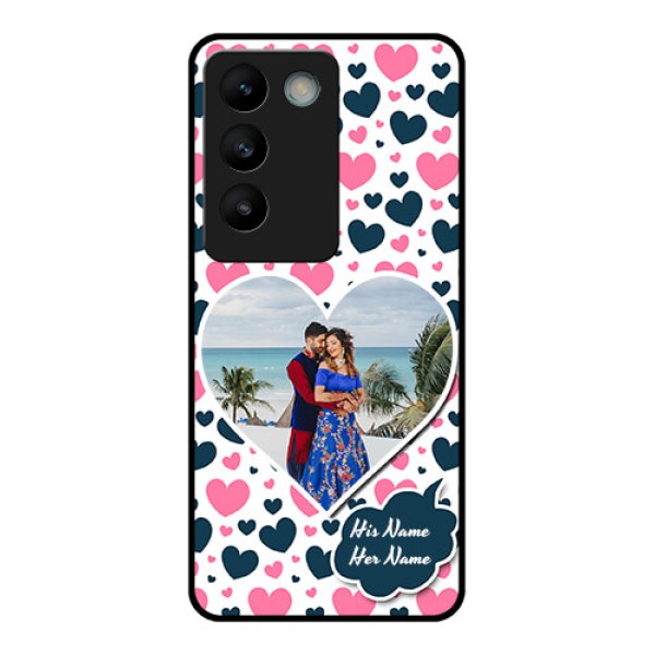 Vivo Y200E 5G Custom Glass Phone CasePink and Blue Heart Design