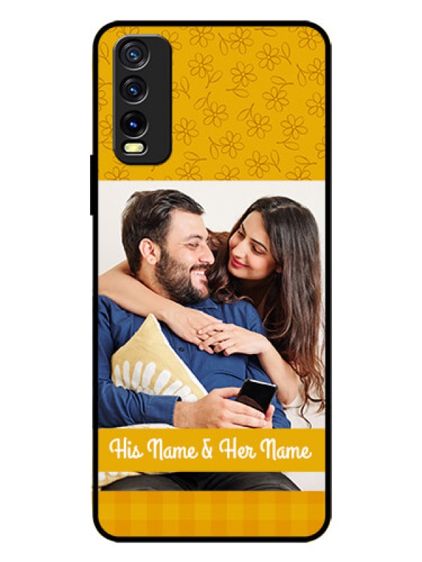 Custom Vivo Y20A Custom Glass Mobile Case  - Yellow Floral Design