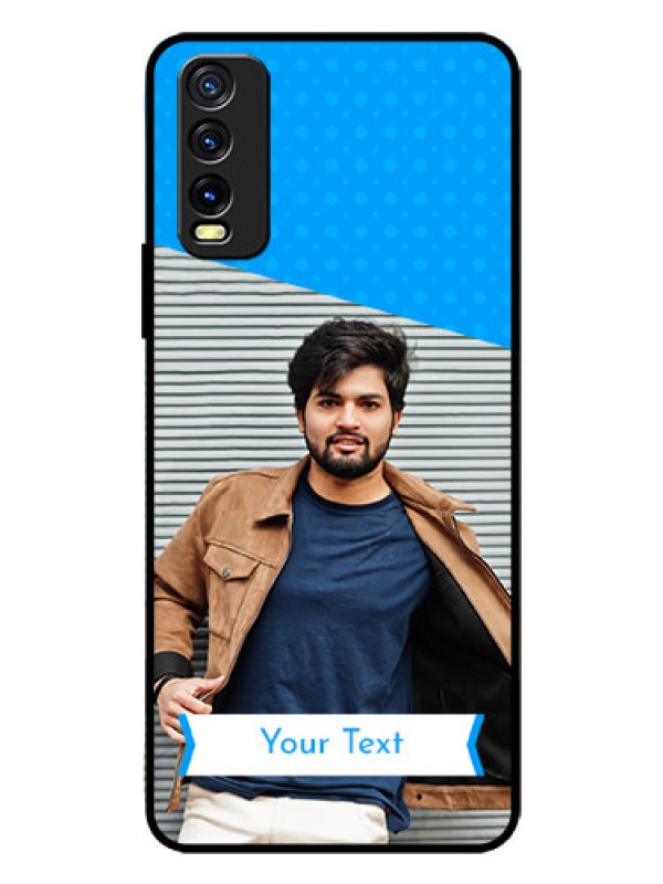 Custom Vivo Y20A Photo Printing on Glass Case  - Simple Blue Color Design