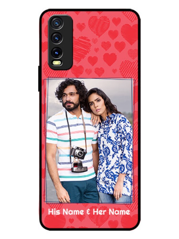 Custom Vivo Y20A Photo Printing on Glass Case  - with Red Heart Symbols Design
