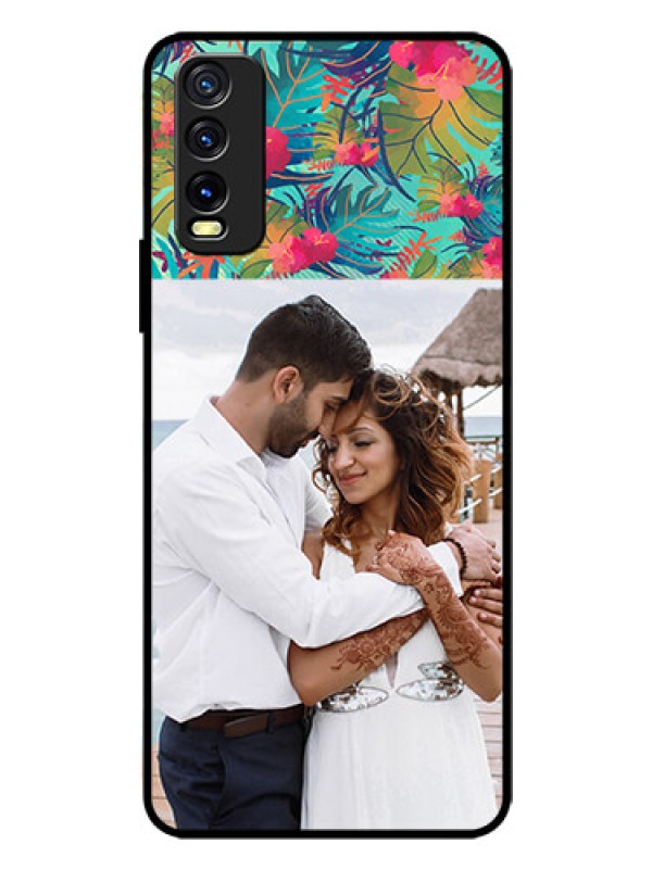 Custom Vivo Y20A Photo Printing on Glass Case  - Watercolor Floral Design