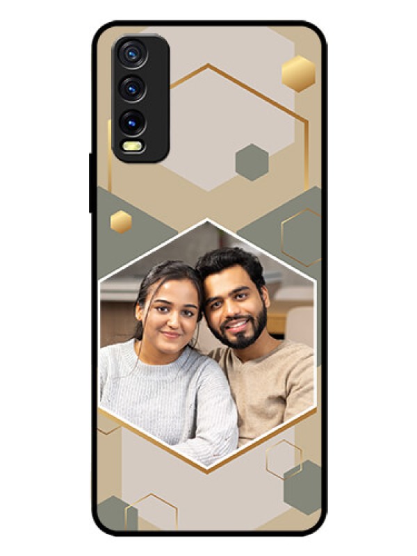 Custom Vivo Y20A Photo Printing on Glass Case - Stylish Hexagon Pattern Design
