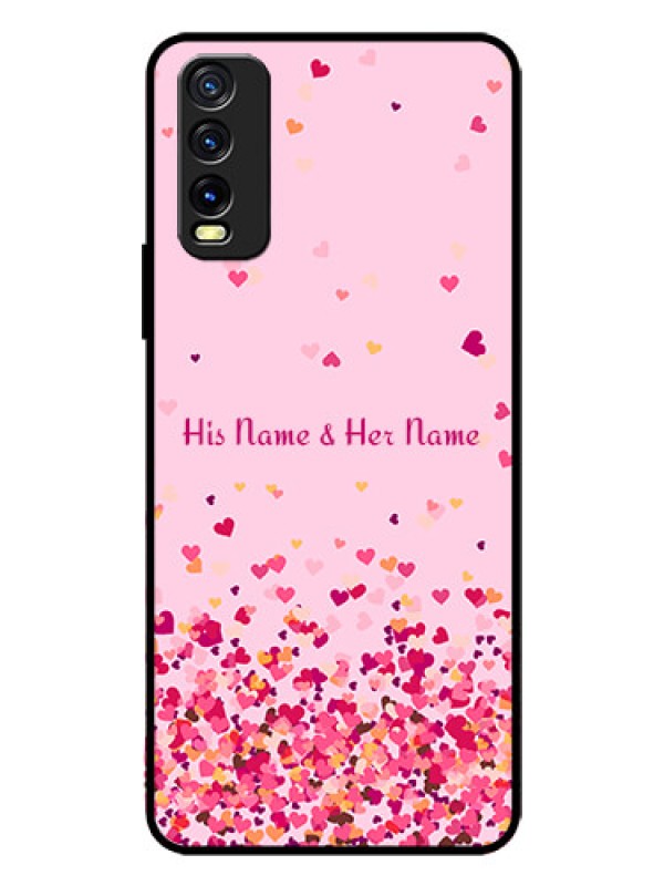 Custom Vivo Y20A Photo Printing on Glass Case - Floating Hearts Design