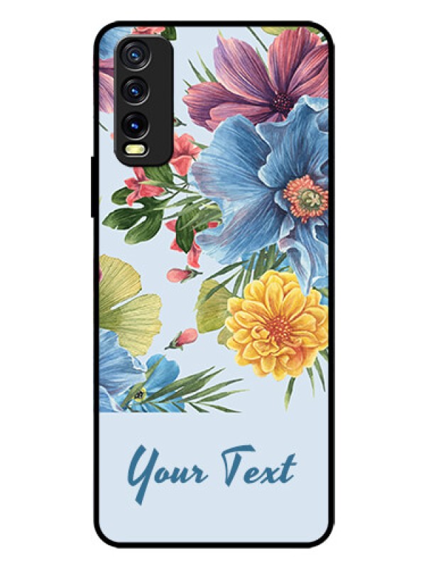 Custom Vivo Y20A Custom Glass Mobile Case - Stunning Watercolored Flowers Painting Design