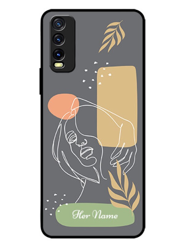 Custom Vivo Y20G Custom Glass Phone Case - Gazing Woman line art Design