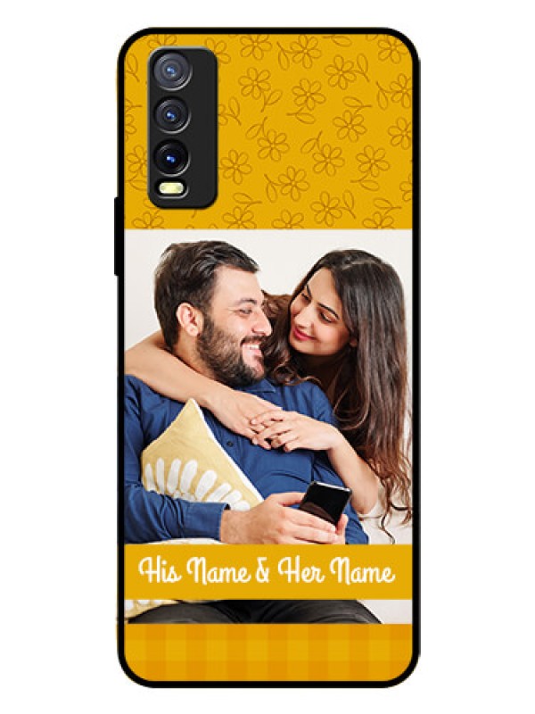 Custom Vivo Y20I Custom Glass Mobile Case  - Yellow Floral Design