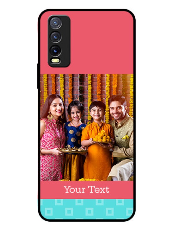 Custom Vivo Y20I Personalized Glass Phone Case  - Peach & Blue Color Design