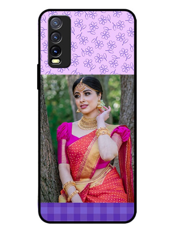 Custom Vivo Y20I Custom Glass Phone Case  - Purple Floral Design