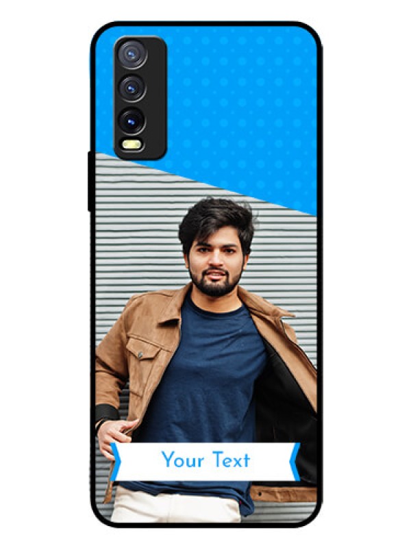 Custom Vivo Y20I Photo Printing on Glass Case  - Simple Blue Color Design