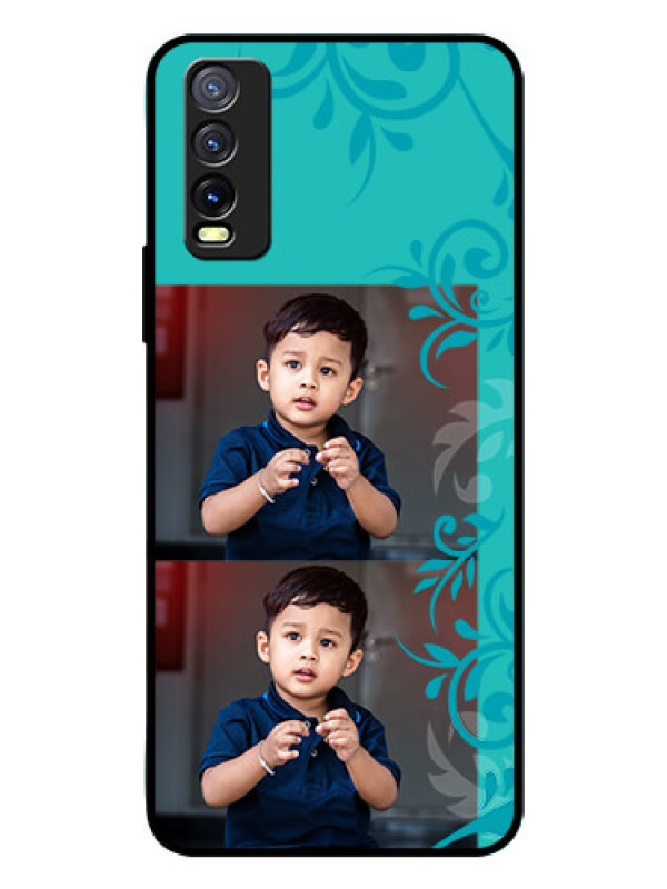 Custom Vivo Y20I Personalized Glass Phone Case  - with Photo and Green Floral Design 