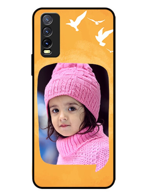 Custom Vivo Y20I Personalized Glass Phone Case  - Water Color Design with Bird Icons