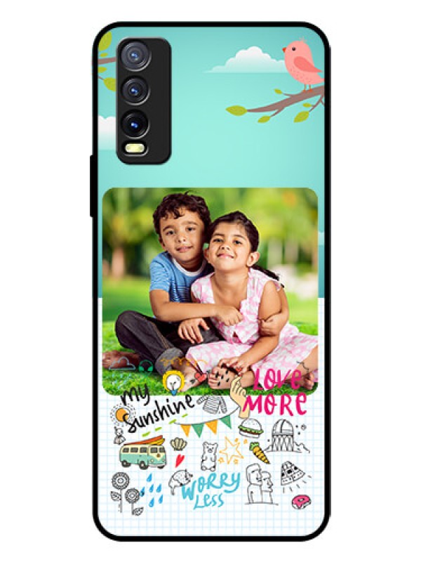 Custom Vivo Y20I Photo Printing on Glass Case  - Doodle love Design