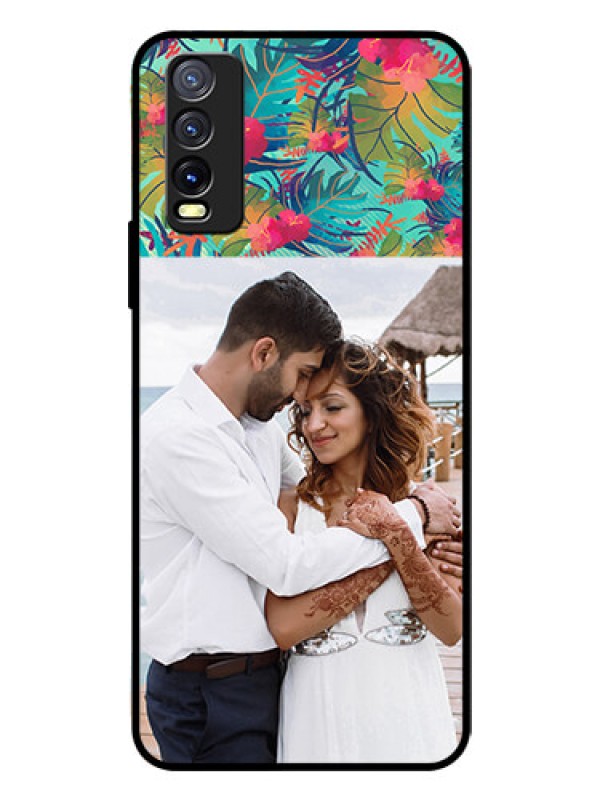 Custom Vivo Y20I Photo Printing on Glass Case  - Watercolor Floral Design