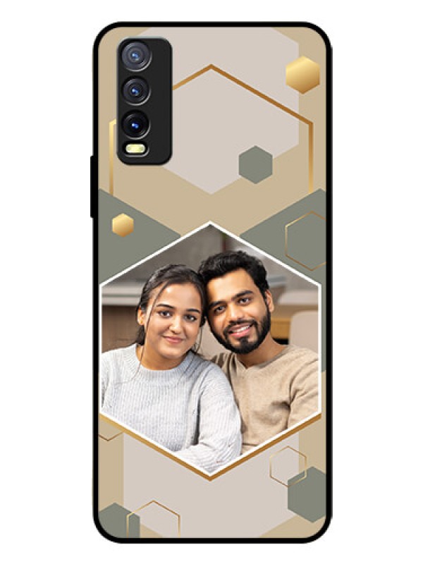 Custom Vivo Y20i Photo Printing on Glass Case - Stylish Hexagon Pattern Design