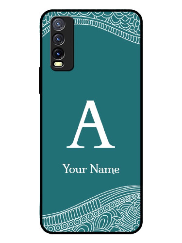 Custom Vivo Y20i Personalized Glass Phone Case - line art pattern with custom name Design