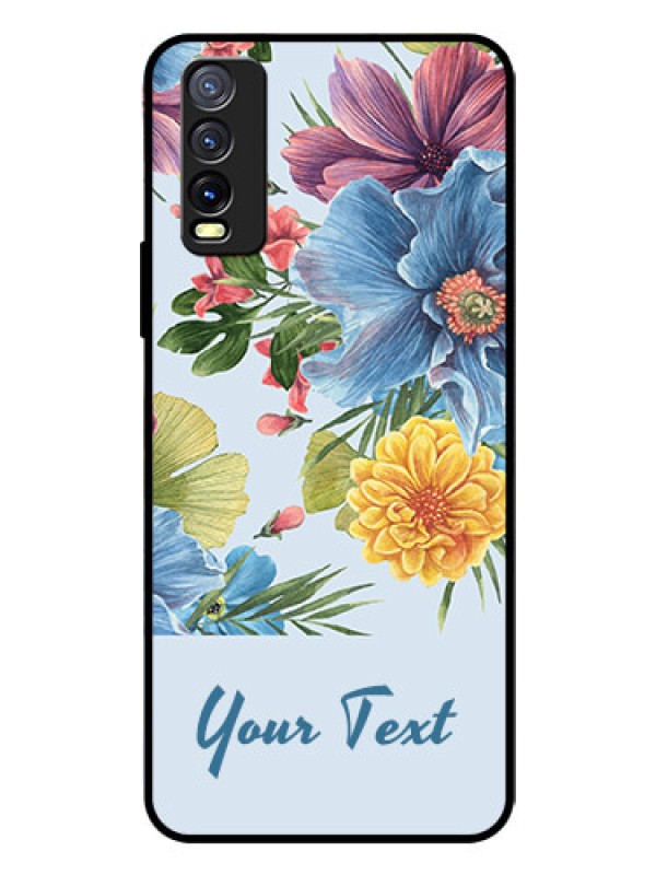 Custom Vivo Y20i Custom Glass Mobile Case - Stunning Watercolored Flowers Painting Design