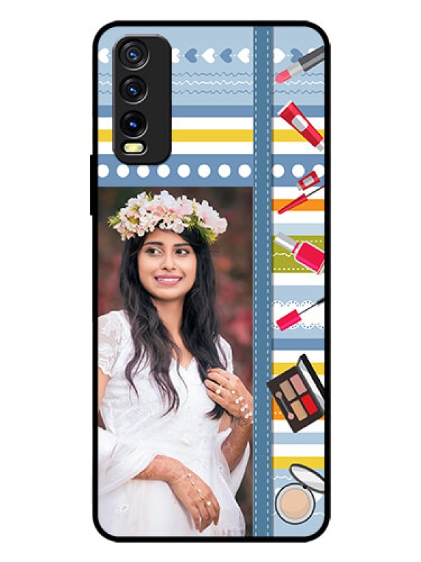 Custom Vivo Y20T Personalized Glass Phone Case - Makeup Icons Design