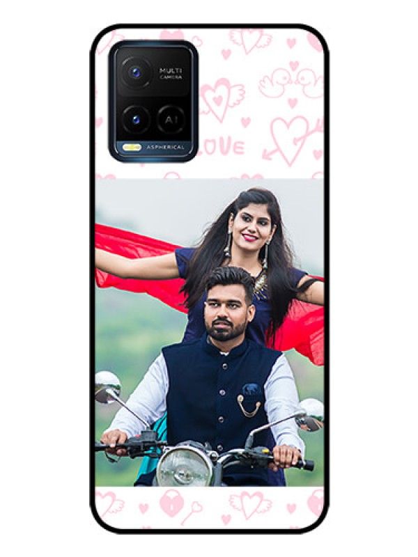 Custom Vivo Y21 Custom Glass Mobile Case - Pink Flying Heart Design