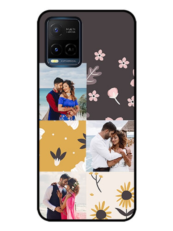 Custom Vivo Y21 Photo Printing on Glass Case - 3 Images with Floral Design