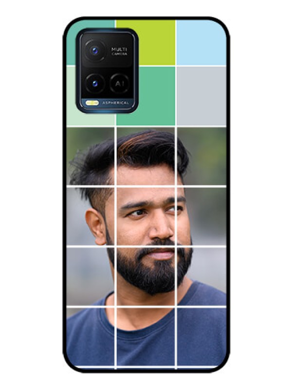 Custom Vivo Y21 Photo Printing on Glass Case - with white box pattern