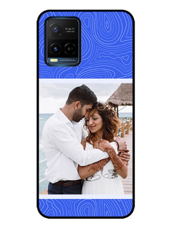 Custom Vivo Y21 Custom Glass Mobile Case - Curved line art with blue and white Design