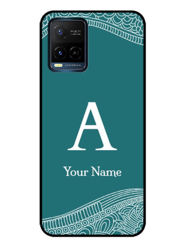 Custom Vivo Y21 Personalized Glass Phone Case - line art pattern with custom name Design