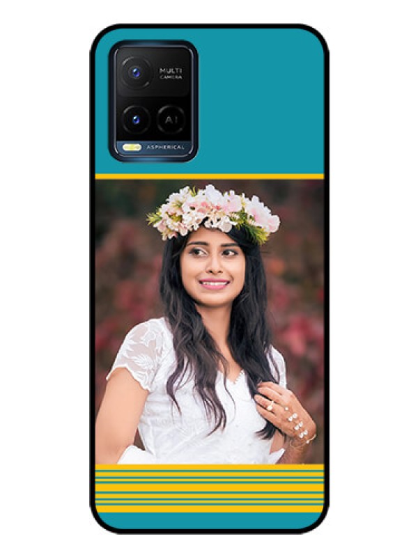 Custom Vivo Y21e Custom Glass Phone Case - Yellow & Blue Design