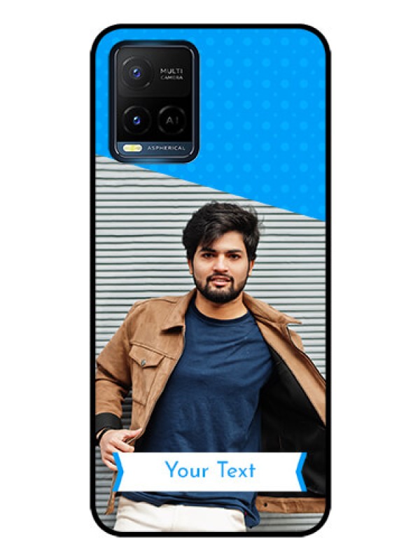Custom Vivo Y21e Photo Printing on Glass Case - Simple Blue Color Design