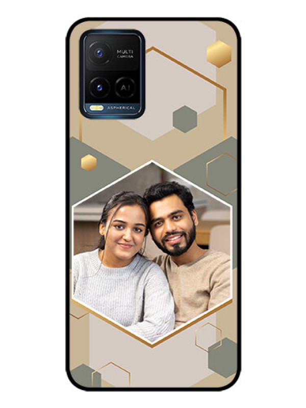 Custom Vivo Y21E Photo Printing on Glass Case - Stylish Hexagon Pattern Design