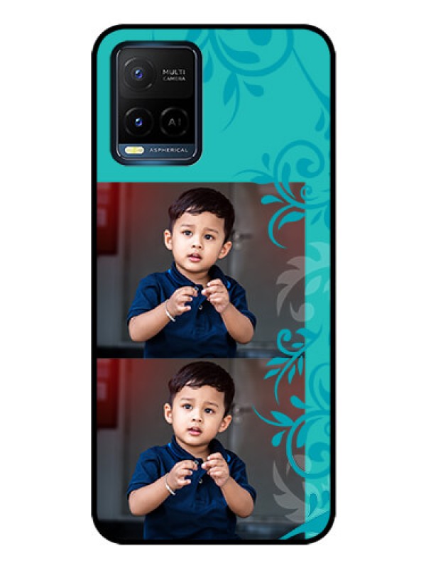 Custom Vivo Y21G Personalized Glass Phone Case - with Photo and Green Floral Design