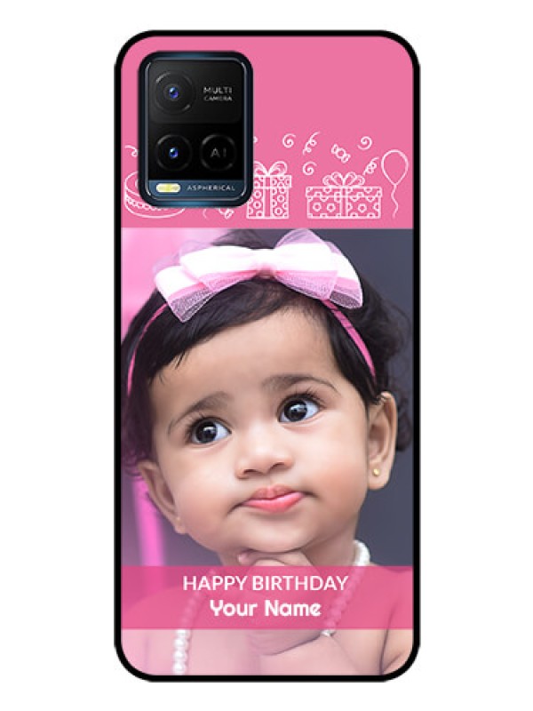 Custom Vivo Y21G Photo Printing on Glass Case - with Birthday Line Art Design