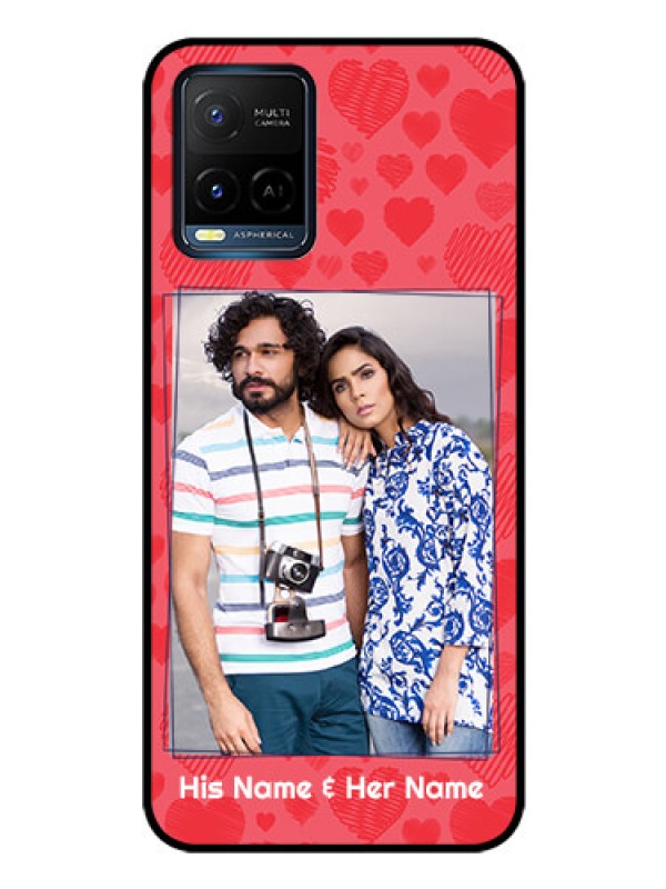 Custom Vivo Y21G Photo Printing on Glass Case - with Red Heart Symbols Design