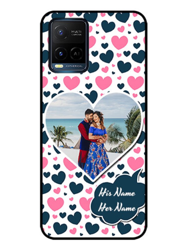 Custom Vivo Y21T Custom Glass Phone Case - Pink & Blue Heart Design