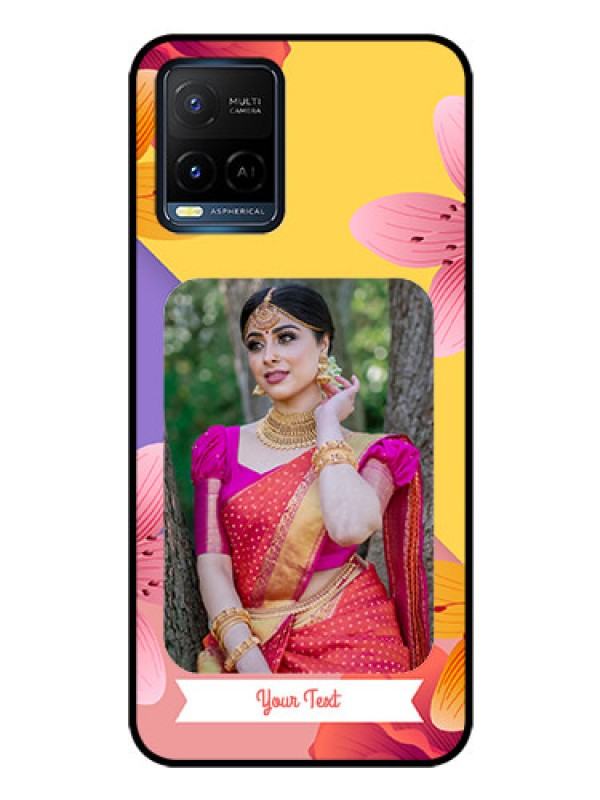 Custom Vivo Y21T Custom Glass Mobile Case - 3 Image With Vintage Floral Design