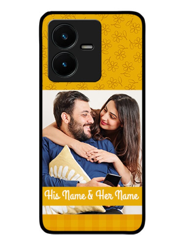 Custom Vivo Y22 Custom Glass Mobile Case - Yellow Floral Design