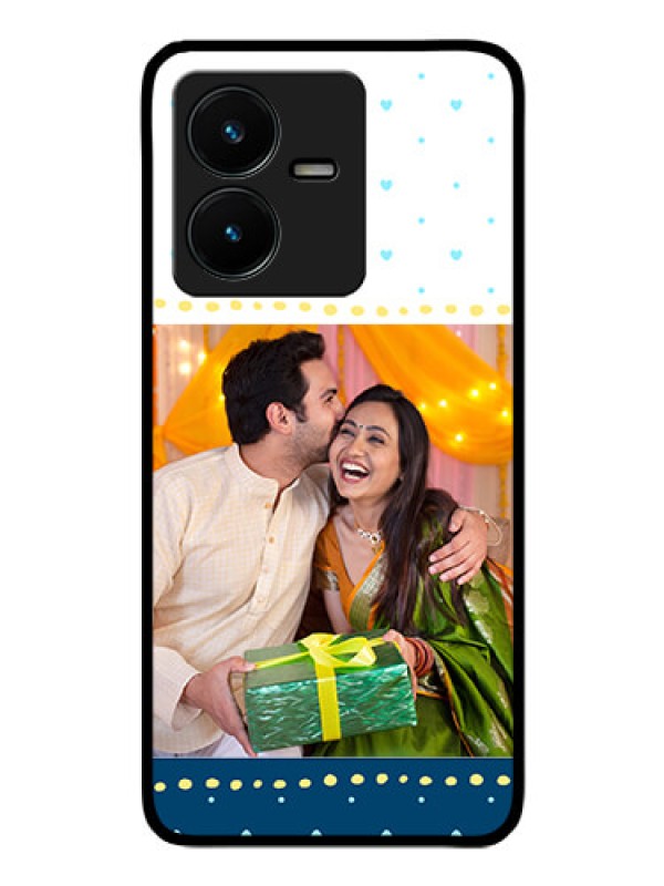 Custom Vivo Y22 Personalized Glass Phone Case - White and Blue Abstract Design