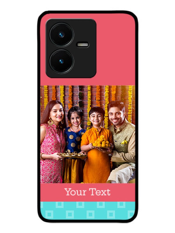 Custom Vivo Y22 Personalized Glass Phone Case - Peach & Blue Color Design