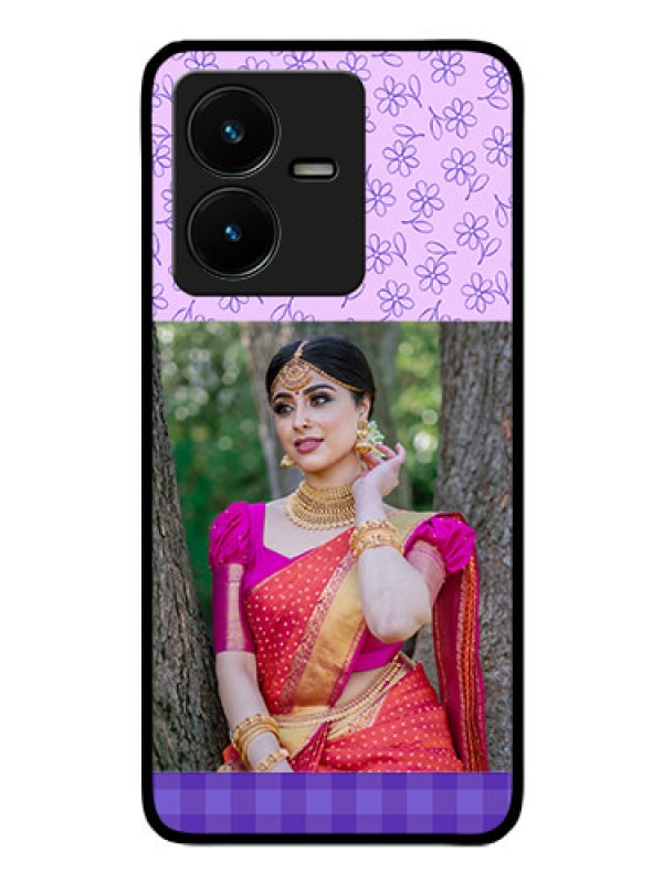 Custom Vivo Y22 Custom Glass Phone Case - Purple Floral Design
