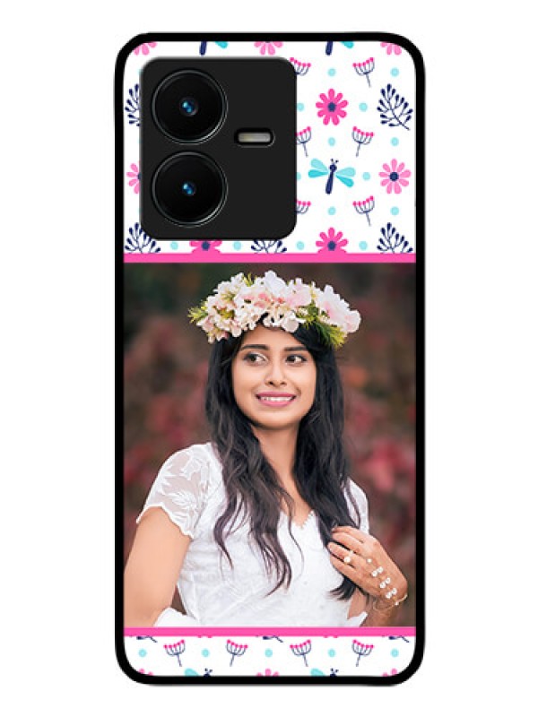 Custom Vivo Y22 Photo Printing on Glass Case - Colorful Flower Design